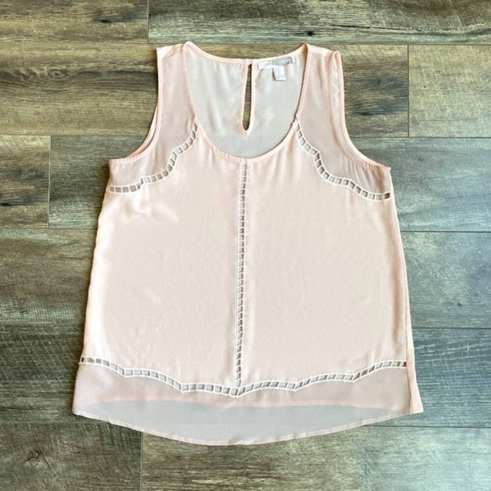 Forever 21 Contemporary Sleeveless Scoop Neck Detailed Chiffon Blouse Blush M
